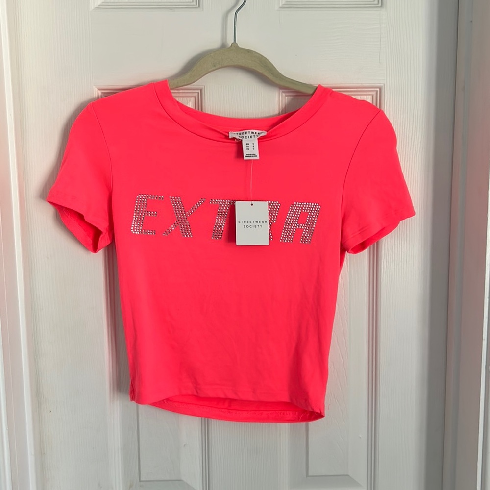 A size small bright neon pink crop top never worn new with tag no tears or marks